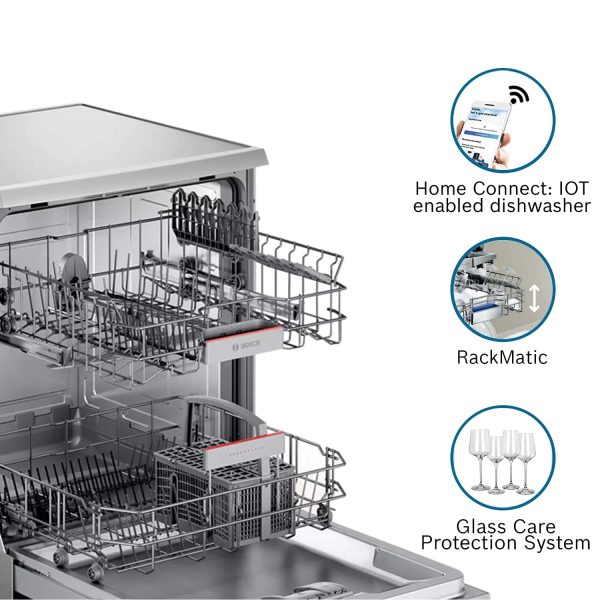Bosch SMS6ITI, 13 Place IOT Enabled Freestanding Dishwasher with 3 Stage Rackmatic Design, Silver
