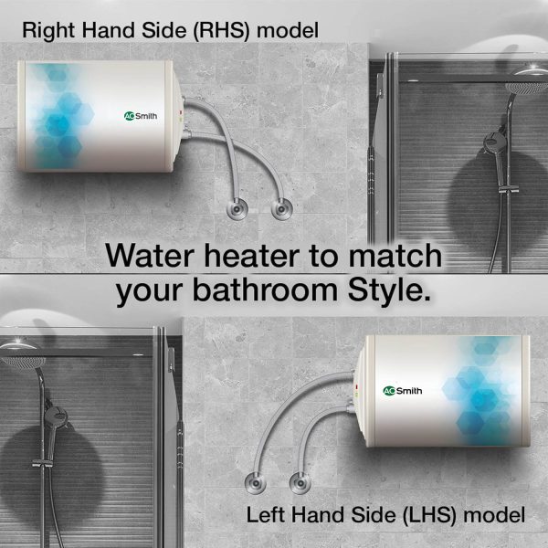 AO Smith Elegance Slim, 15 Litre Horizontal Geyser with 3 Star Rating and Sleek Design, White