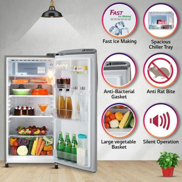 LG 185L Single Door Refrigerator (GL-B201APZD, Shiny Steel)