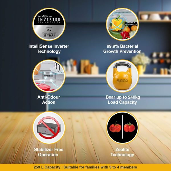 Whirlpool IF INV ELT 305GD, 259 Litre 2 Star Double Door Intellisense Inverter Technology and 17 Hours Cooling Retention, Crystal Black