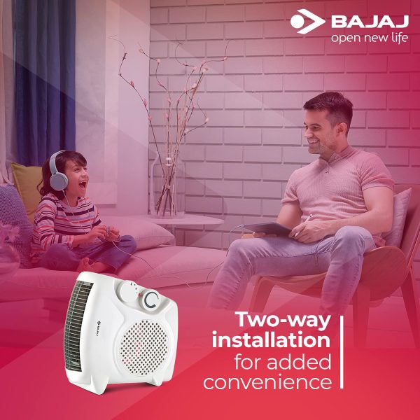 Bajaj 1000 Watt Room Heater, with Adjustable Thermostat and 3 Heat Setting, White, RX10
