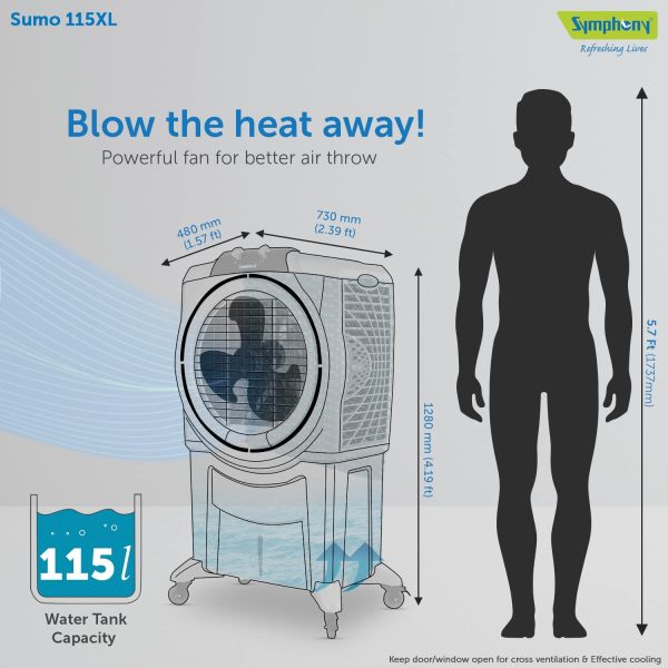Symphony Sumo 115XL, Desert Air Cooler with Honeycomb Pad and Inverter Compatibility, Grey