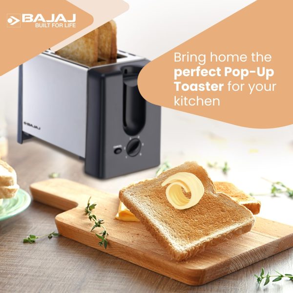 Bajaj 2 Slice Automatic Pop-Up Toasted with Dust Cover and Slide Out Crumb Tray, Silver/Black, ATX-3
