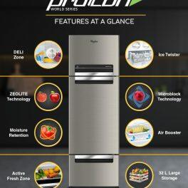 Whirlpool FP 343 Protton Roy, 300 Litre 3 Door Refrigerator with Zeolite Technology and 32 Litre Vegetable Storage