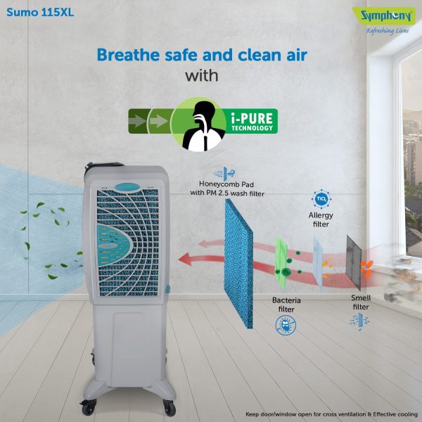 Symphony Sumo 115XL, Desert Air Cooler with Honeycomb Pad and Inverter Compatibility, Grey