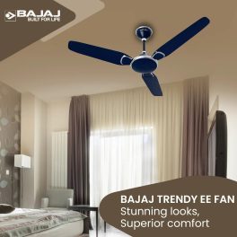 Bajaj 1200MM (48 Inch) Ceiling Fan with 100% Copper Motor and Alluminium Blades, Celestial Blue, TRENDY EE