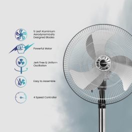 Crompton Storm 2 Pedestal Fan, 18 Inch Powerful Wall Fan with 100 CMM, 1400 RPM High Speed Delivery and 3 Speed Settings, Black