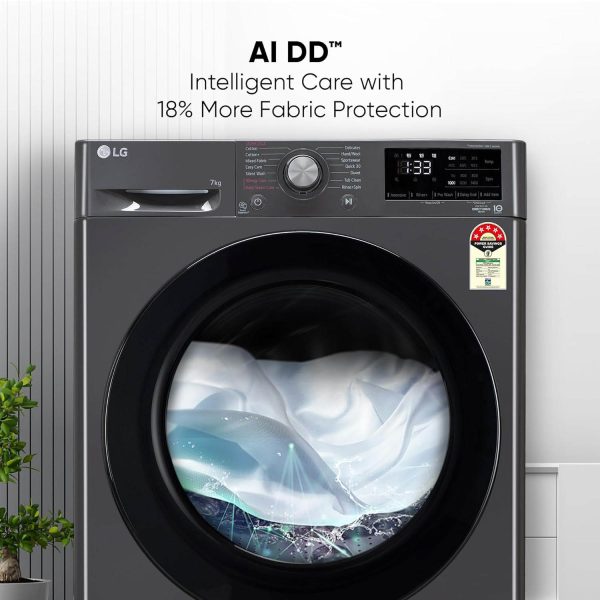 LG FHV1207Z2M, 7 KG 1200 RPM Front Load with AI 6 Motion Direct Drive and Steam, Black