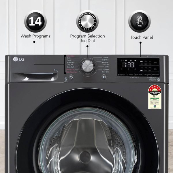 LG FHV1207Z2M, 7 KG 1200 RPM Front Load with AI 6 Motion Direct Drive and Steam, Black