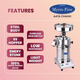 Mycrofine Flour Mill with Stainless Steel Body with 6-8 KG Grinding with 100% Copper Winding Motor, Steel, BABY GRINDER