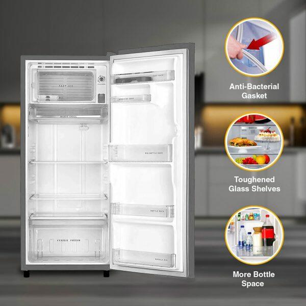 Whirlpool 260 Impro Prm, 236 Litre 3 Star Single Door Refrigerator with Inverter Compressor, 4-in-1 Cooling Modes and 1 Hour Icing Technology, Alpha Steel