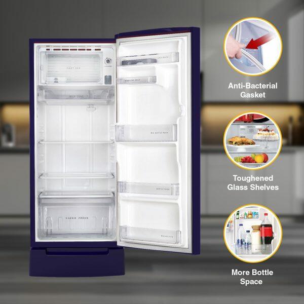 Whirlpool 215 Impro Roy, 192 Litre 4 Star Single Door Refrigerator with Inverter Compressor and Base Drawer, Saphire Antelia