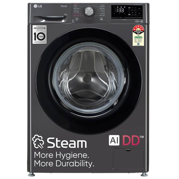 LG FHV1207Z2M, 7 KG 1200 RPM Front Load with AI 6 Motion Direct Drive and Steam, Black