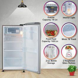 LG 185L Single Door Refrigerator (GL-B201APZD, Shiny Steel)