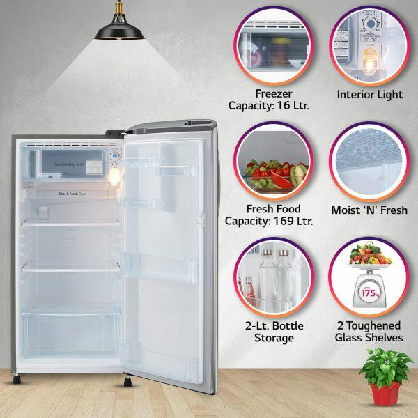LG 185L Single Door Refrigerator (GL-B201APZD, Shiny Steel)