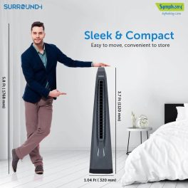 Symphony Tower Fan with Remote, Touchscreen Control Panel & Swivel Action, Grey, Surround-I
