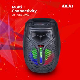 Akai PM20P, 20 Watts Portable Party Speaker with 4000 mAh Battery and Karoke Mic, Black