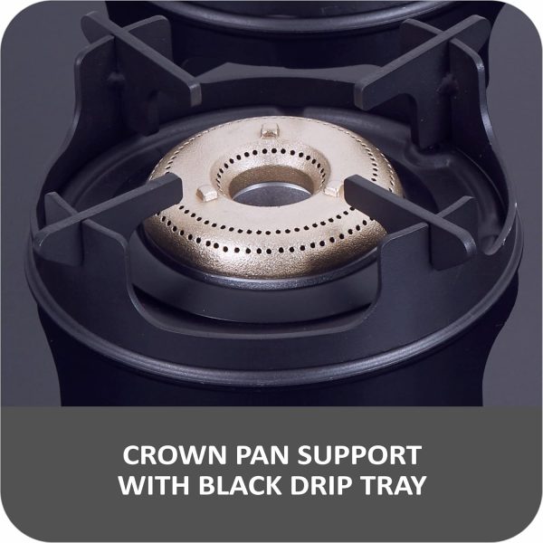 Elica Crest 370J Nero, 3 Burner Stove with Crown Pan Support and Forged Brass Burner, Black