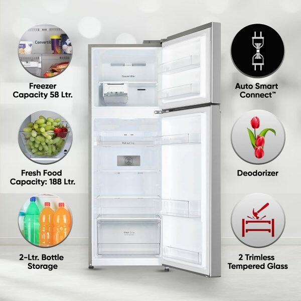 LG 246L 3Star Double Door Refrigerator (GL-S262SPZX, Shiny Steel)