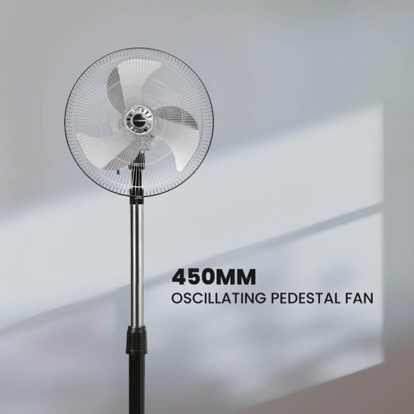 Crompton Storm 2 Pedestal Fan, 18 Inch Powerful Wall Fan with 100 CMM, 1400 RPM High Speed Delivery and 3 Speed Settings, Black