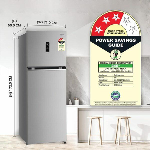 LG 343L 3 Star Double Door Refrigerator (GL-T382TPZX, Shiny Steel)