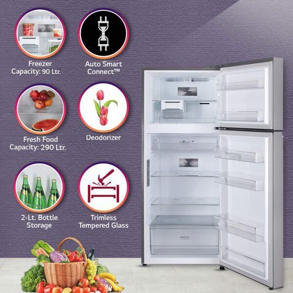 LG 380L Double Door Refrigerator (GL-T412VPZX, Shiny Steel)