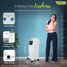 Symphony 31 Liter Personal Air Cooler with Honeycomb Pad & Blower, White, HICOOL 31T