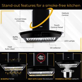 Whirlpool CG 601 HAC Hood, 60 CM Chimney with Baffle Filter, Touch Control and Auto Clean, Black