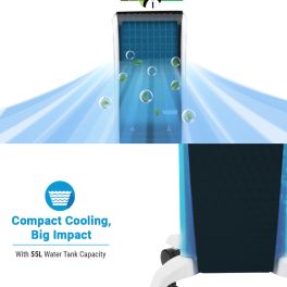Symphony 55 Liter Tower Air Cooler with 3 Side Honeycomb Pad, Auto Pop-Up Touchscreen and Magnetic Remote, White/Black, DIET 3D 55I
