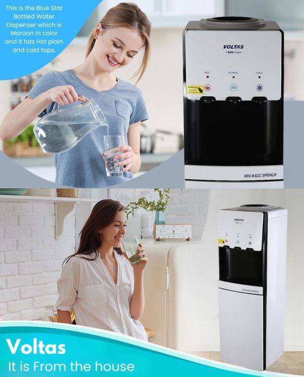 Voltas Spring R Water Dispenser with Refrigerator with Normal, Cold and Hot Tap, White