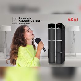 Akai TS-90, 90 Watts Wireless Bluetooth Dual Tower Speaker with Wireless Mic, Black