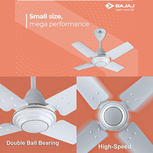 Bajaj 600MM (24Inch) Ceiling Fan with 870 RPM and Rust Free Powder Coated Finish, White, MAXIMA