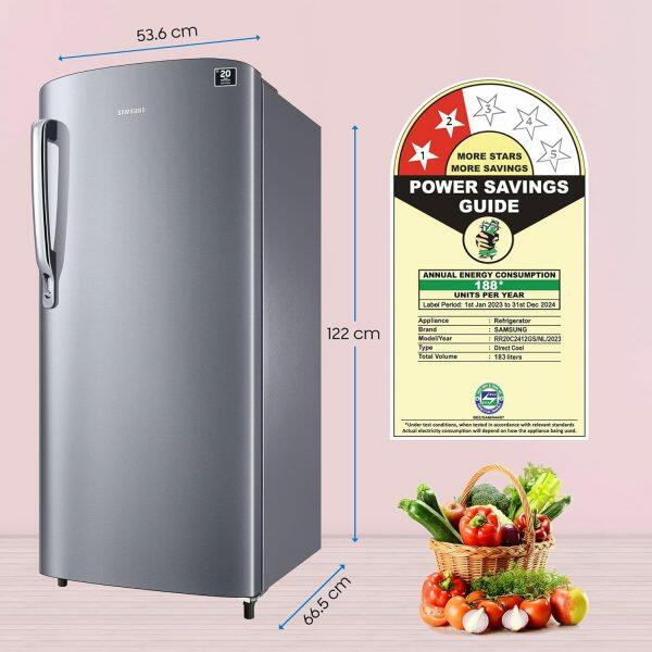 Samsung 183 Litre 2 Star Single Door Refrigerator with Digital Inverter, (RR20C11C2GS, Grey Silver)