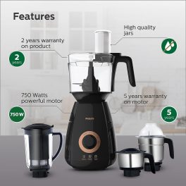 PHILIPS 750W Mixer Grinder with 4 Jars (HL7707/00, Black )