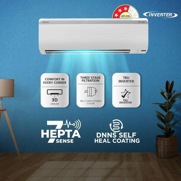 Daikin FTKL60UV 1.8 Ton 3 Star Inverter Split AC with 4 Way Swing and PM 2.5 Filter, White