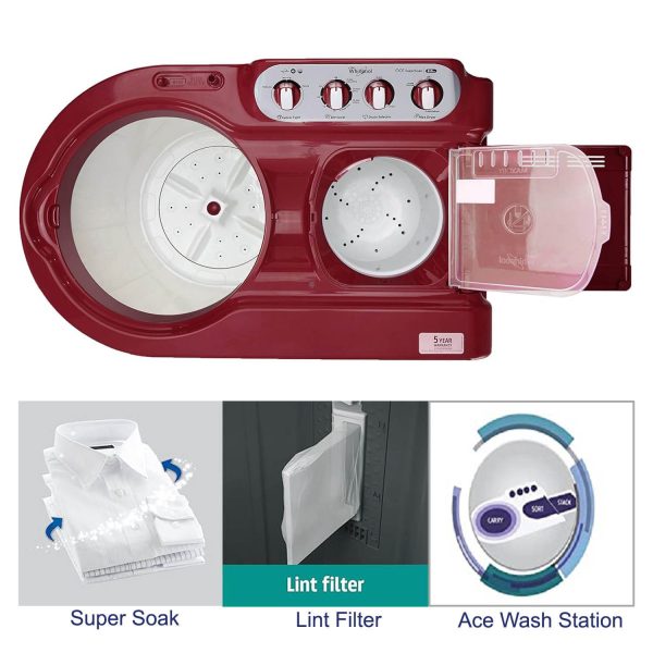 Whirlpool Ace Super Soak 8, 8 KG Semi Automatic Machine with In built Scrubber and Rust and Corrosion Free Body, Coral Red
