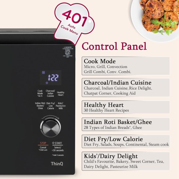 LG MJEN326PKW, 32 Litre Charcoal Convection Microwave with 360 Degree Motorised Rotisserie and Wi-Fi, Black