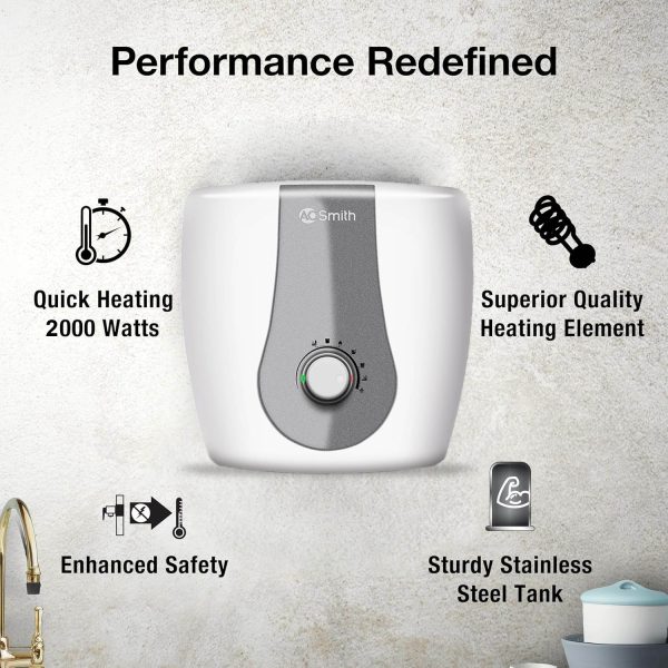 AO Smith Finesse, 15 Litre 5 Star Vertical Storage Geyser with Blue Diamond Technology and Smart Mode, White