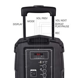 Akai PM-80T, 80 Watts Bluetooth Trolley PartySpeaker with 6 Hours Battery Backup and Wireless Mic, Black