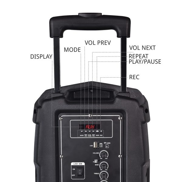 Akai PM-80T, 80 Watts Bluetooth Trolley PartySpeaker with 6 Hours Battery Backup and Wireless Mic, Black