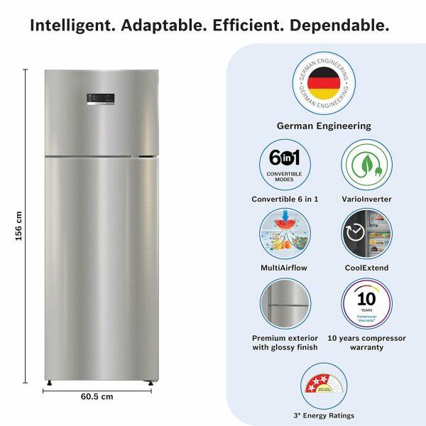 Bosch CTC29S031I, 269 Litre 3 Star 6-in-1 Convertible Refrigerator, Sparkly Steel