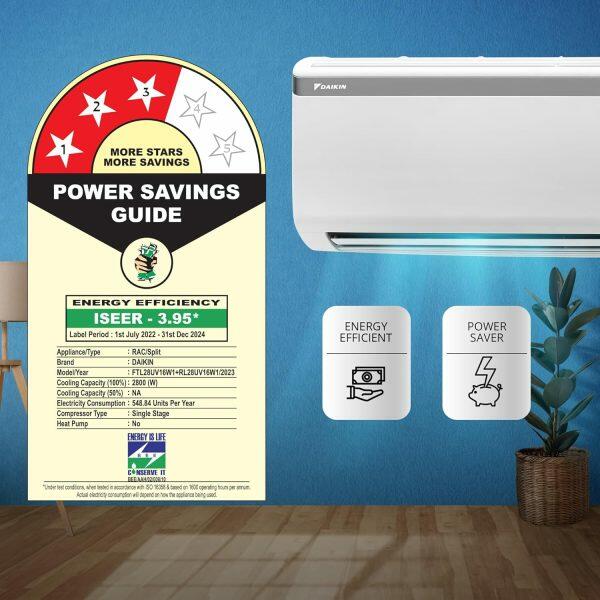 Daikin FTKL35UV 1 Ton 3 Star Inverter Split AC with 4 Way Swing and PM 2.5 Filter, White