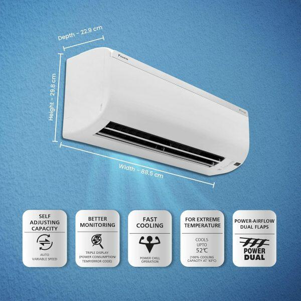 Daikin FTKL60UV 1.8 Ton 3 Star Inverter Split AC with 4 Way Swing and PM 2.5 Filter, White