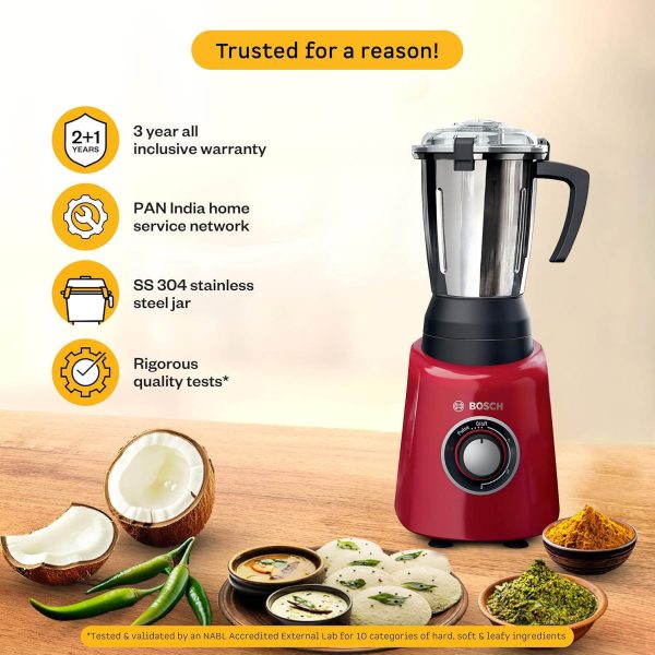 Bosch MGM4334RIN, 600 Watt 3 Jar with Blunt Pounding Blade, Red