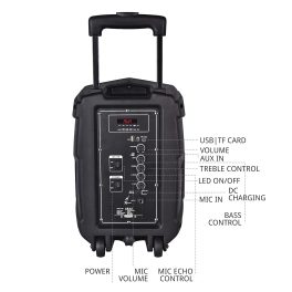 Akai PM-80T, 80 Watts Bluetooth Trolley PartySpeaker with 6 Hours Battery Backup and Wireless Mic, Black