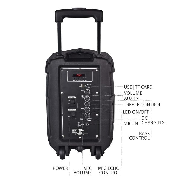 Akai PM-80T, 80 Watts Bluetooth Trolley PartySpeaker with 6 Hours Battery Backup and Wireless Mic, Black
