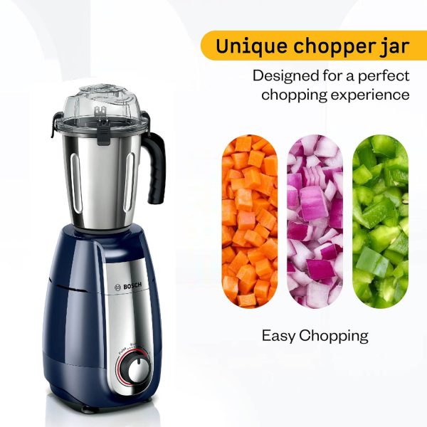 Bosch MGM6642DIN, 750 Watts 4 Jar Mixer Grinder with Stone Pounding Technology, Dark Blue