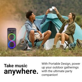 Akai PM80P, 80 Watts Party Speaker with 8 Hours Playtime and Karoke Mic, Black
