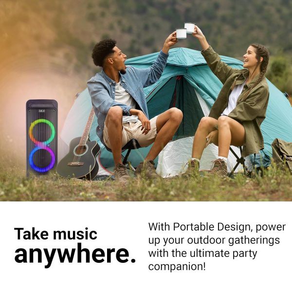 Akai PM80P, 80 Watts Party Speaker with 8 Hours Playtime and Karoke Mic, Black