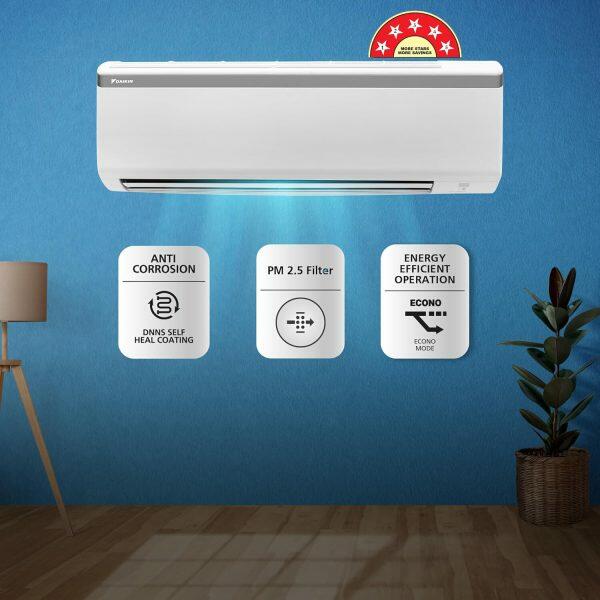 Daikin FTKM35UV 1 Ton 5 Star Inverter Split AC with 16 Meters Air Throw PM 2.5 Filter, White